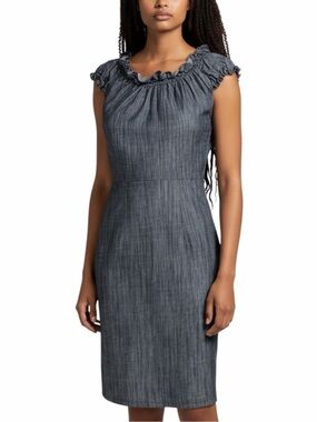 A.B.S. by Allen Schwartz Blue Denim Ruffle Sleeve Sheath Dress Women's Size 0 XS
